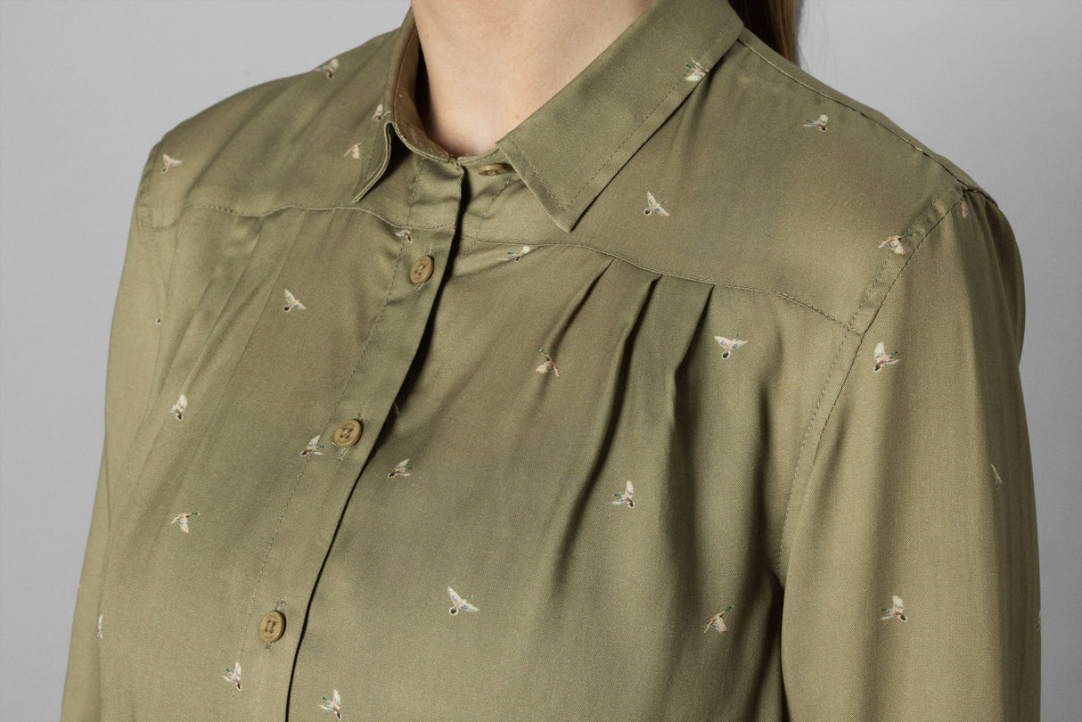 Abigail L/S Skjorte Dame Dust Green/Flying Ducks – Härkila