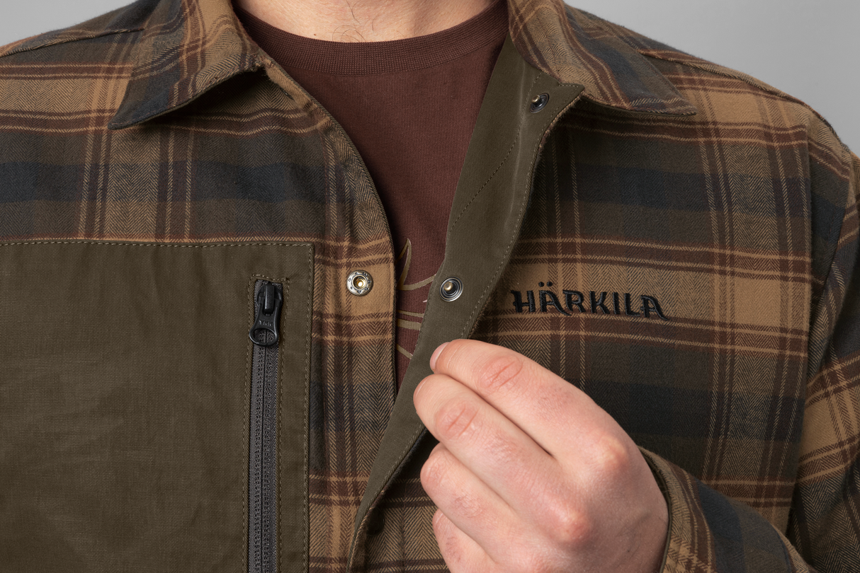 Eirik vendbar skjortejakke Dark Warm Olive/Burgundy – Härkila