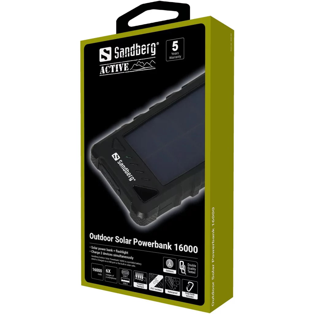 Solcelle Powerbank 16000mAh – Sandberg