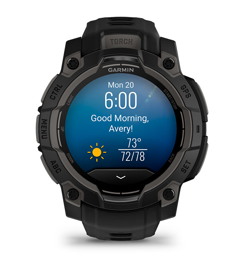 Instinct® 3 – 45 mm, AMOLED, Svart med svart rem