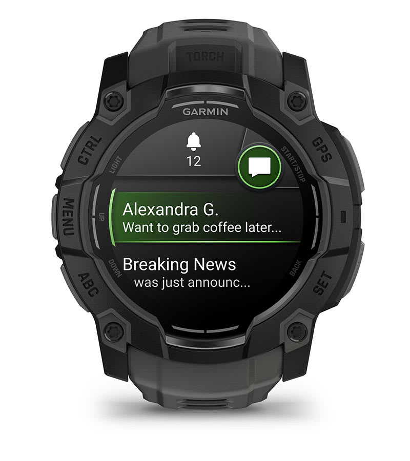 Instinct® 3 – 50 mm, AMOLED, Svart med Charcoal rem