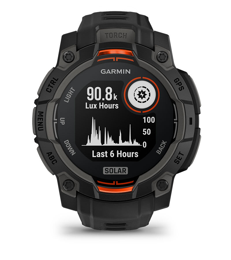 Instinct® 3 – 45 mm, Solar, Svart med svart rem
