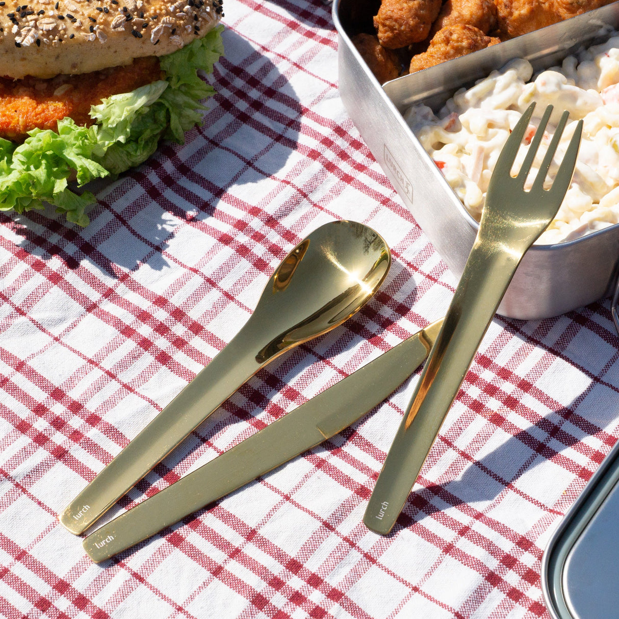 Bestikksett To-Go Rustfritt stål/Gull med oppbevaringsboks – Lurch