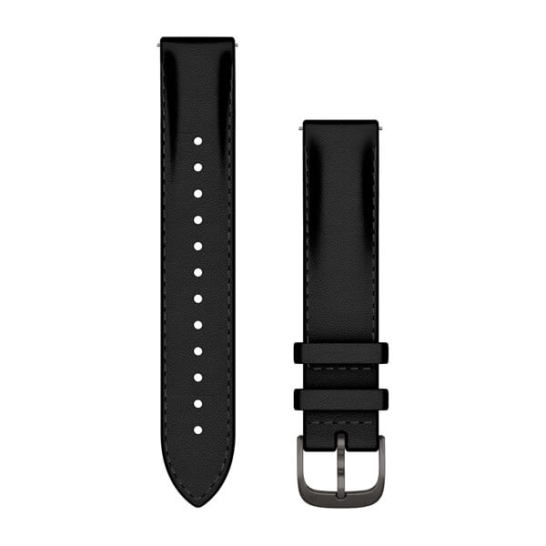 Quick Release remme (18 mm), Svart skinn, Brushed Slate hardware