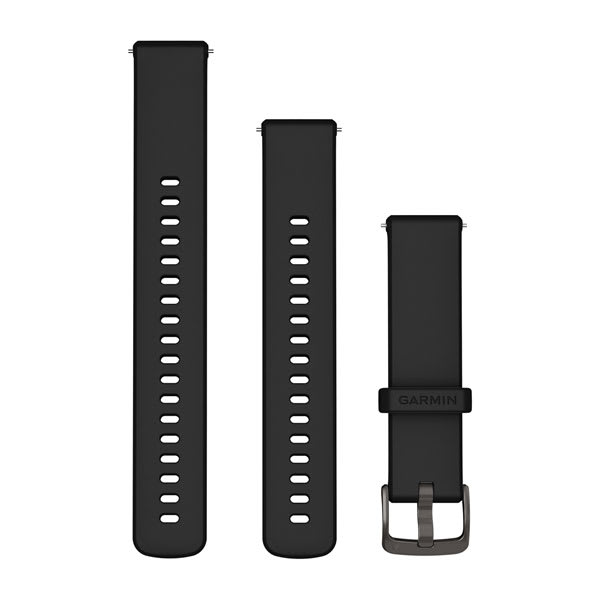 Quick Release remme (18 mm), Svart silikone, Slate hardware