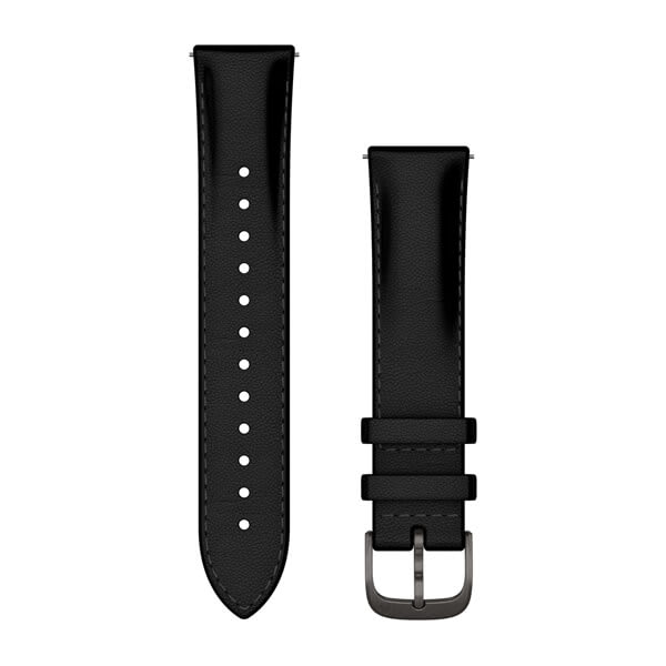 Quick Release remme (20 mm), Svart skinn, Brushed Slate hardware