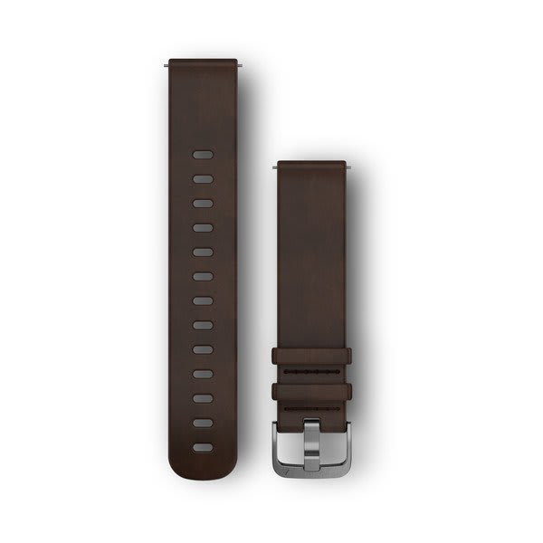 Quick Release remme (20 mm), Mørkebrunt læder, sølv hardware