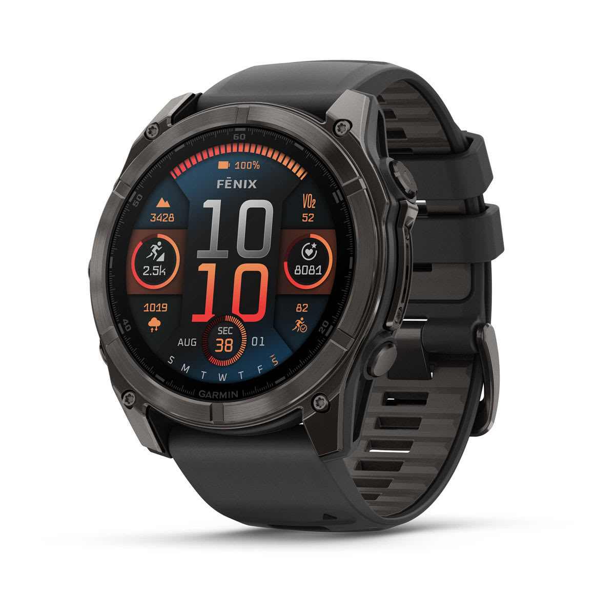 fēnix® 8 – 51 mm, AMOLED, Sapphire, Carbon Grey DLC med svart/Pebble Grey silikonerem