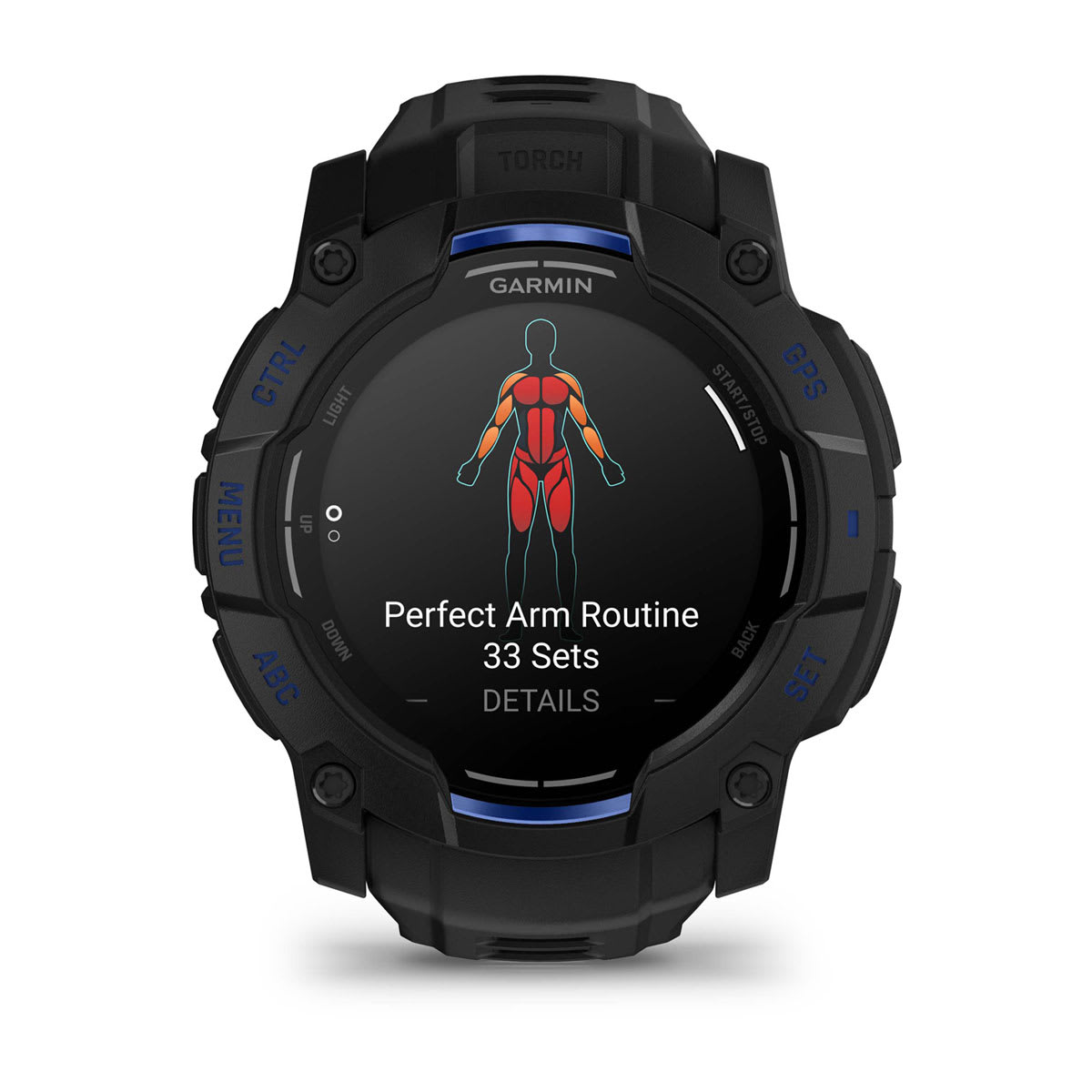 Instinct® 3 – 50 mm, AMOLED, Svart med svart/Bolt Blue rem