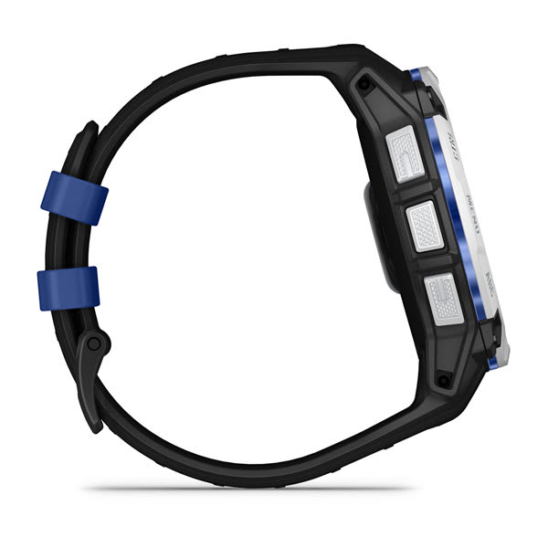 Instinct® 3 – 50 mm, Solar, Whitestone med svart/Bolt Blue rem