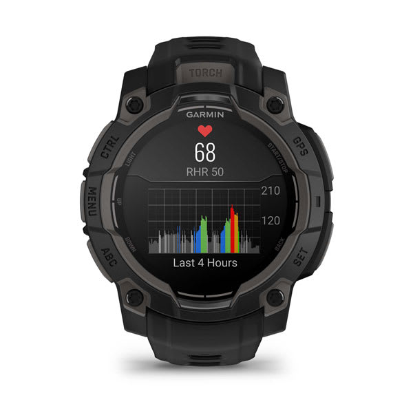 Instinct® 3 – 45 mm, AMOLED, Svart med svart rem