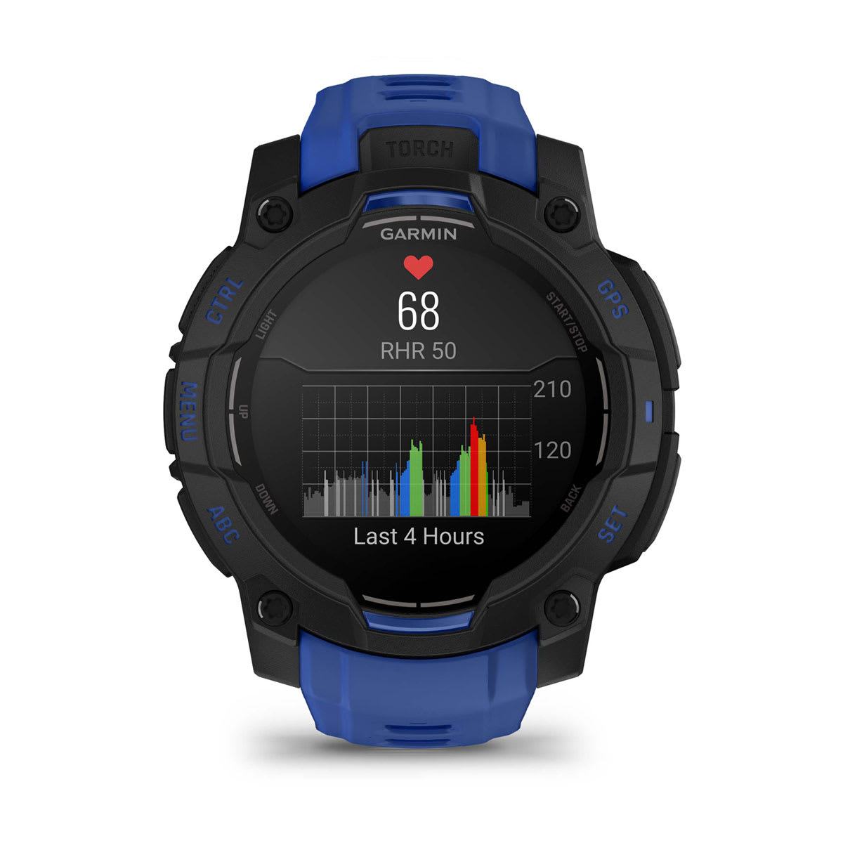 Instinct® 3 – 45 mm, AMOLED, Svart med Bolt Blue/svart rem