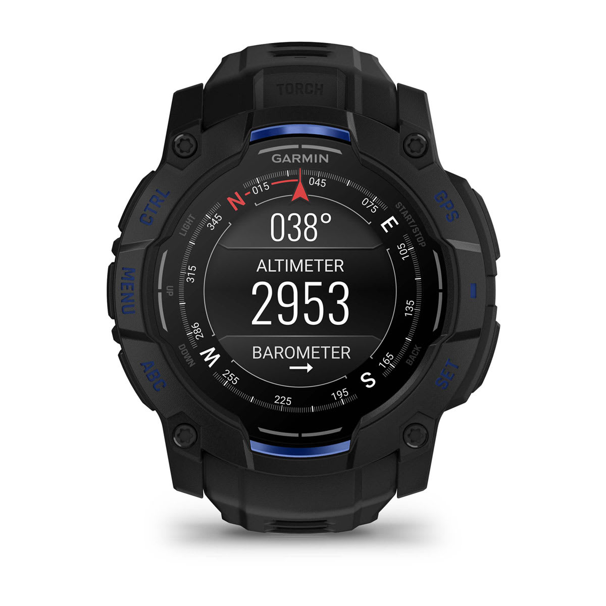 Instinct® 3 – 50 mm, AMOLED, Svart med svart/Bolt Blue rem