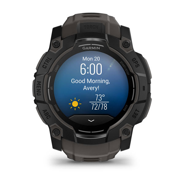 Instinct® 3 – 50 mm, AMOLED, Svart med Charcoal rem