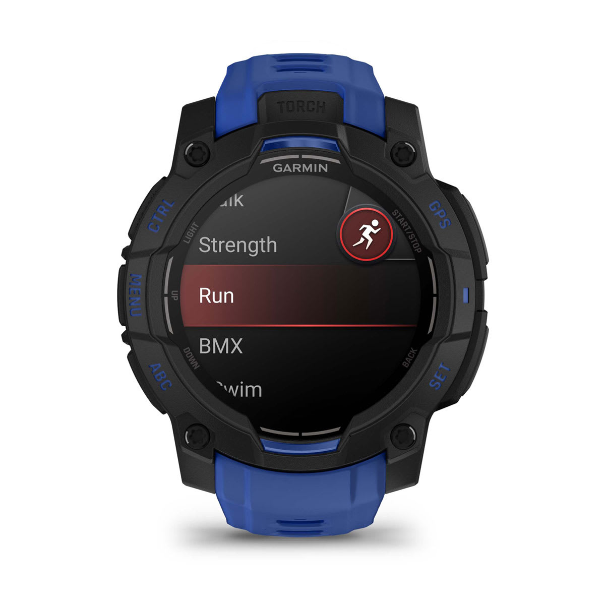 Instinct® 3 – 45 mm, AMOLED, Svart med Bolt Blue/svart rem