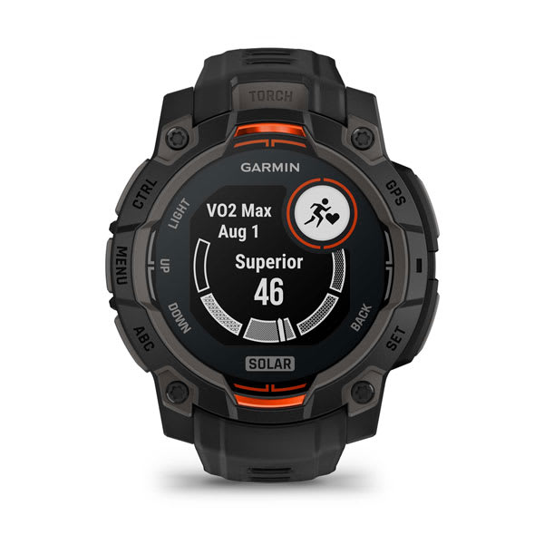 Instinct® 3 – 45 mm, Solar, Svart med svart rem