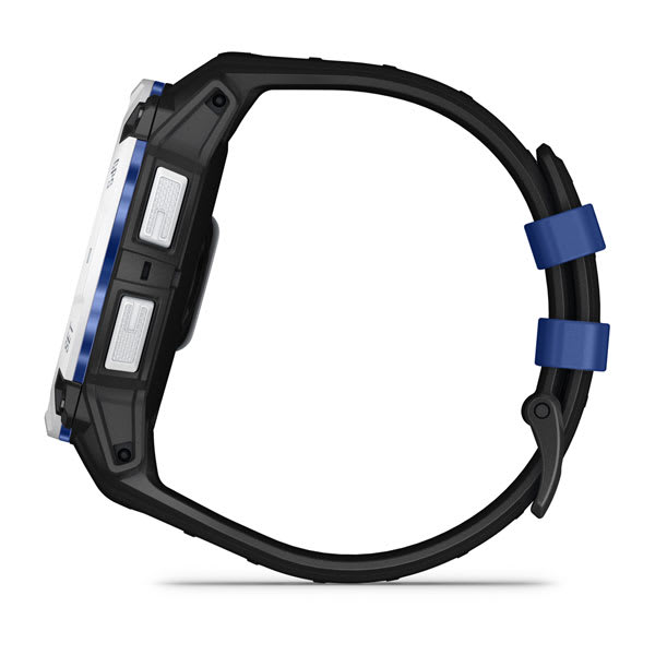 Instinct® 3 – 50 mm, Solar, Whitestone med svart/Bolt Blue rem