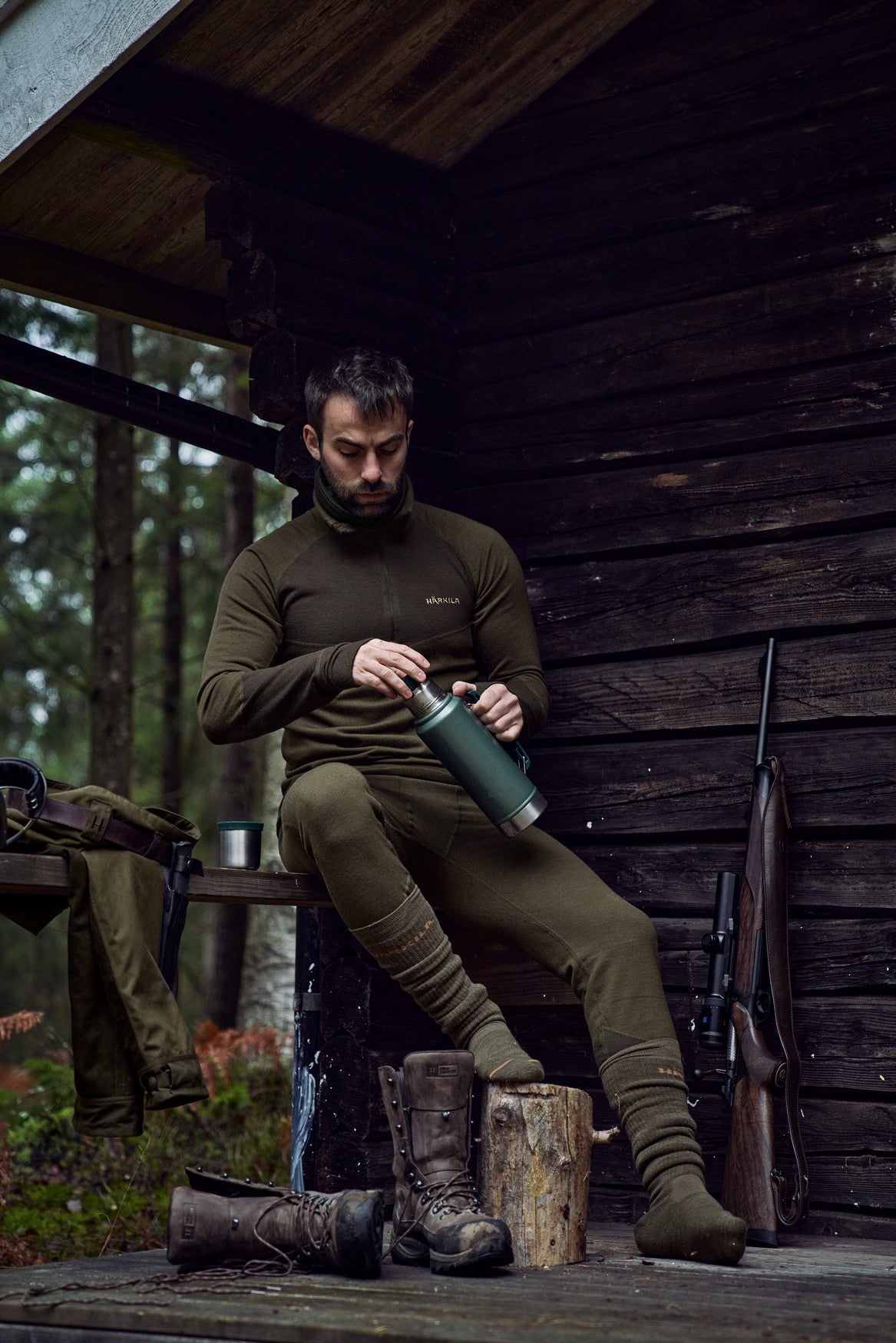 Base Warm zip neck Willow Green/Shadow Brown – Härkila