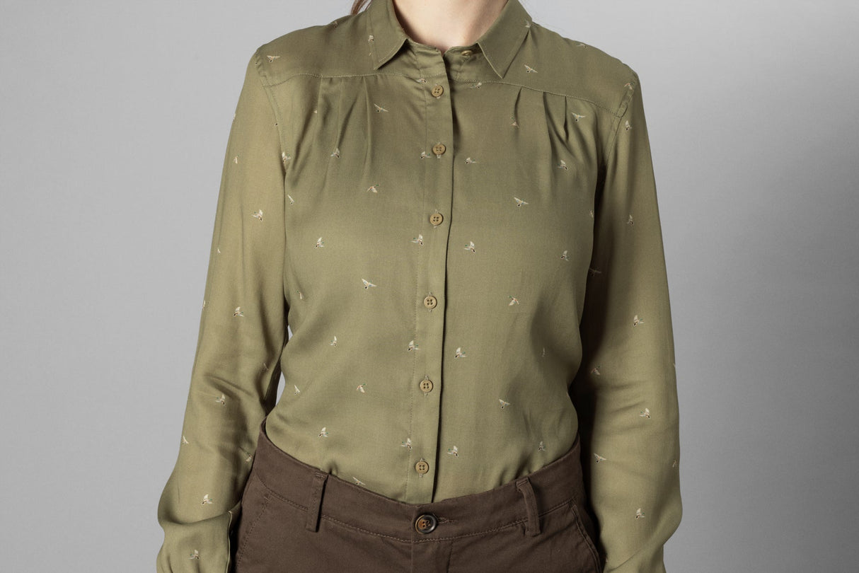 Abigail L/S Skjorte Dame Dust Green/Flying Ducks – Härkila