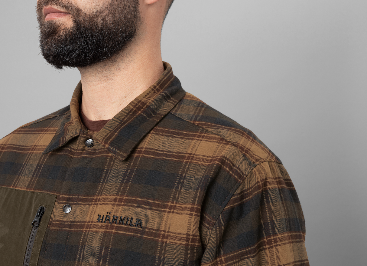 Eirik vendbar skjortejakke Dark Warm Olive/Burgundy – Härkila