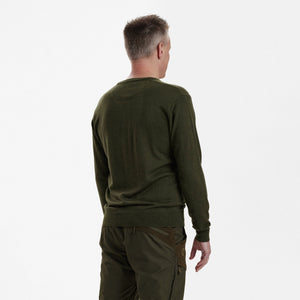 Kingston Strikkegenser Med V-Hals - Green Melange – Deerhunter