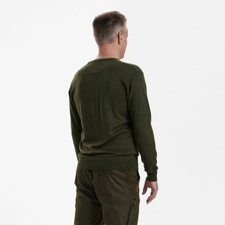 Kingston Strikkegenser Med V-Hals - Green Melange – Deerhunter