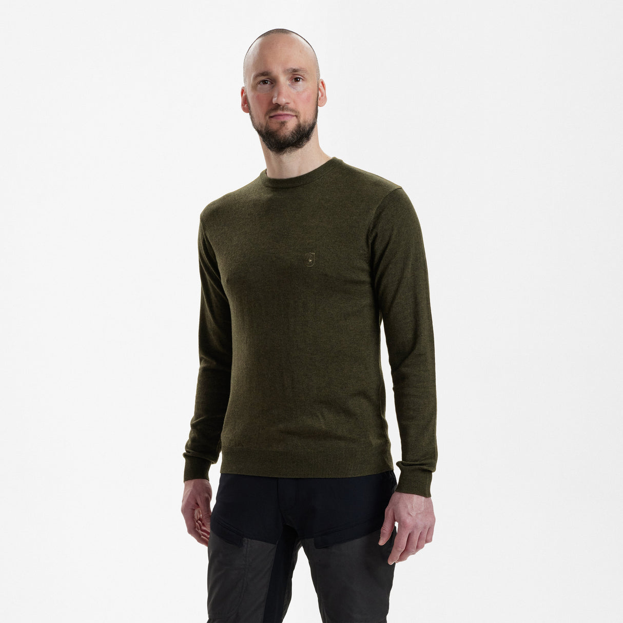 Kingston Strikkegenser Med Rund Hals - Green Melange – Deerhunter