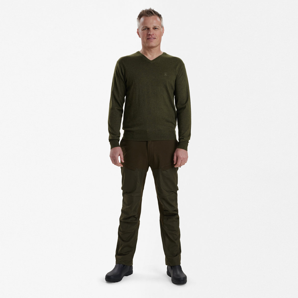 Kingston Strikkegenser Med V-Hals - Green Melange – Deerhunter