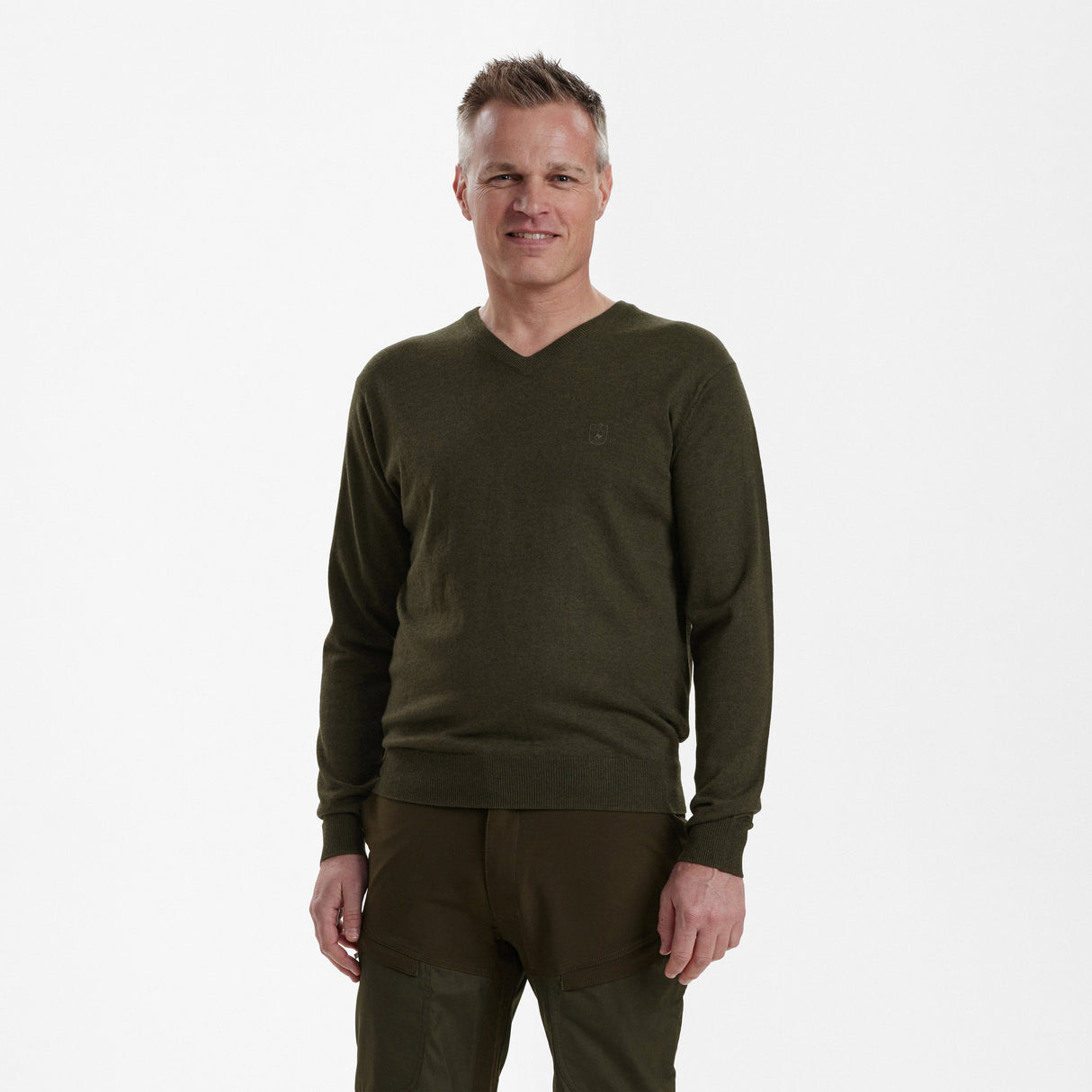 Kingston Strikkegenser Med V-Hals - Green Melange – Deerhunter