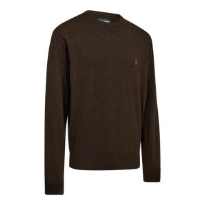Harrington Strikkegenser Med Rund Hals - Brown Melange – Deerhunter