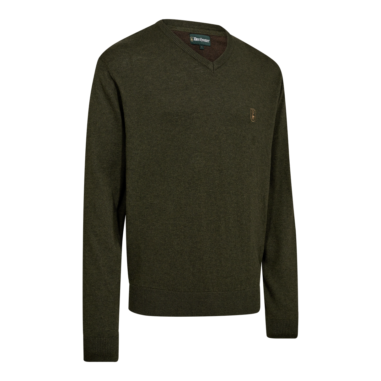 Harrington Strikkegenser Med V-Hals - Forest Ember Melange – Deerhunter