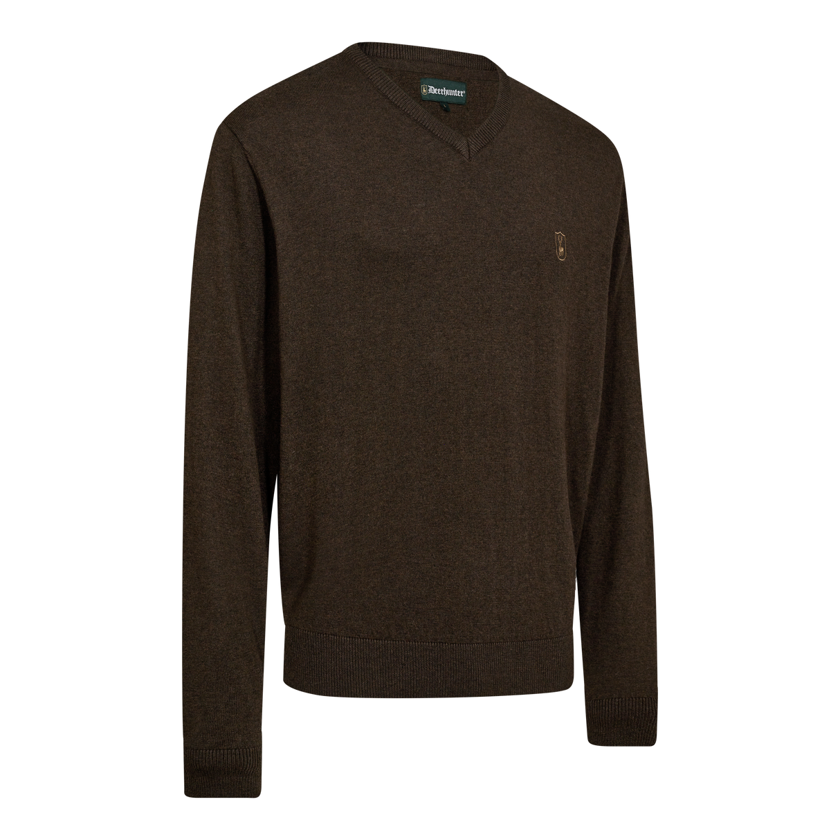 Harrington Strikkegenser Med V-hals - Brown Melange – Deerhunter