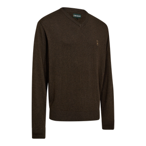 Harrington Strikkegenser Med V-hals - Brown Melange – Deerhunter