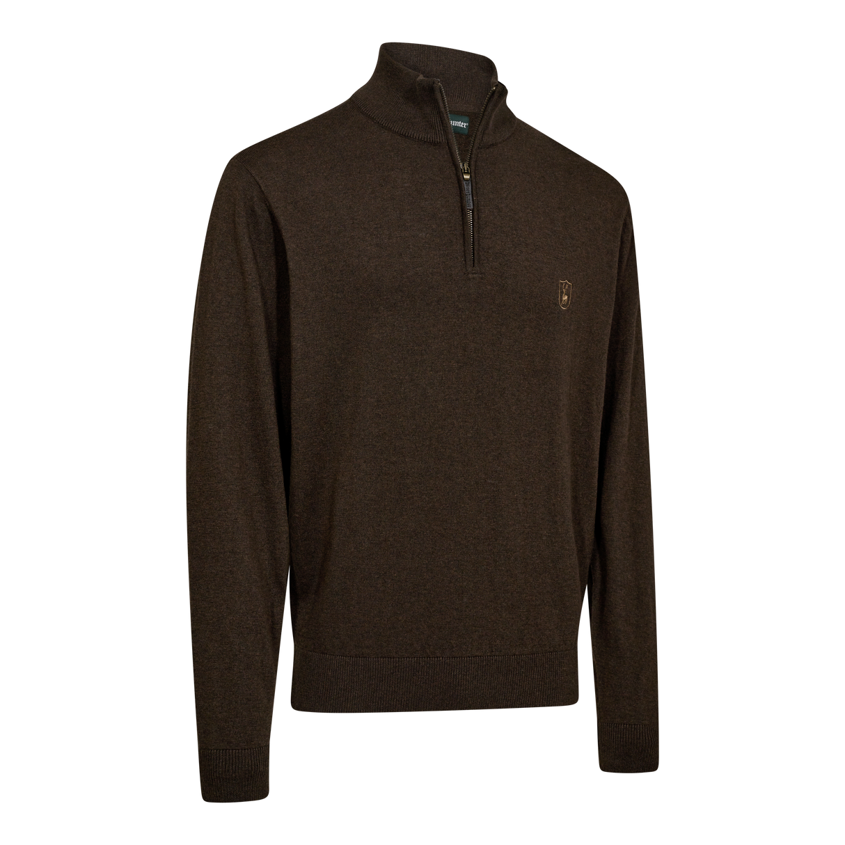 Harrington Strikkegenser Med Glidelåshals Brown Melange – Deerhunter