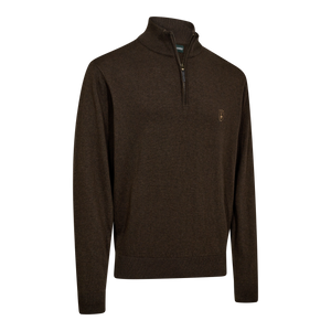 Harrington Strikkegenser Med Glidelåshals Brown Melange – Deerhunter