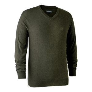 Kingston Strikkegenser Med V-Hals - Green Melange – Deerhunter