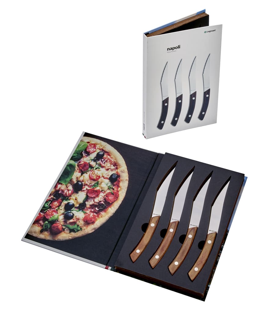 NAPOLI pizzakniv- og biffknivsett 4 stk – Lyst håndtak – Legnoart