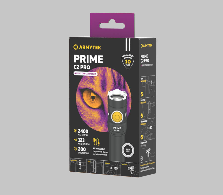 Prime C2 Pro Magnet USB – Hvit / 2400 lm / TIR 70°:120° / 1x18650 (inkl.) – Armytek