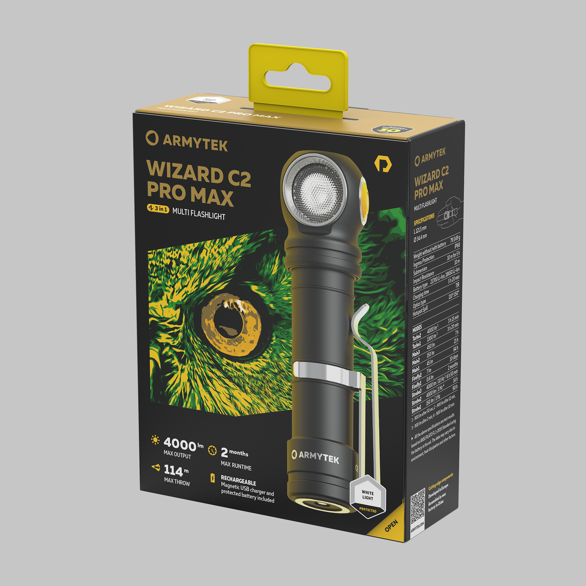 Armytek Wizard C2 Pro Max – Hvit – 4000 lm – TIR 110°:150° – Armytek