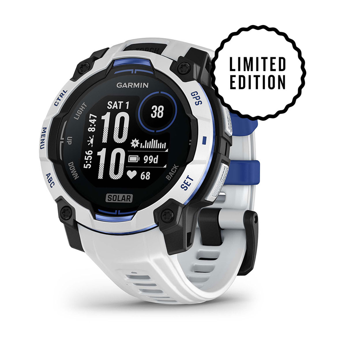 Instinct® 3 – 45 mm, Solar, Whitestone Med Whitestone/Bolt Blue Rem – Ombyttevare – Garmin
