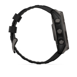 fēnix® 8 – 51 mm, Solar, Sapphire, Carbon Grey DLC-titanium med sort/Pebble Grey silikonerem