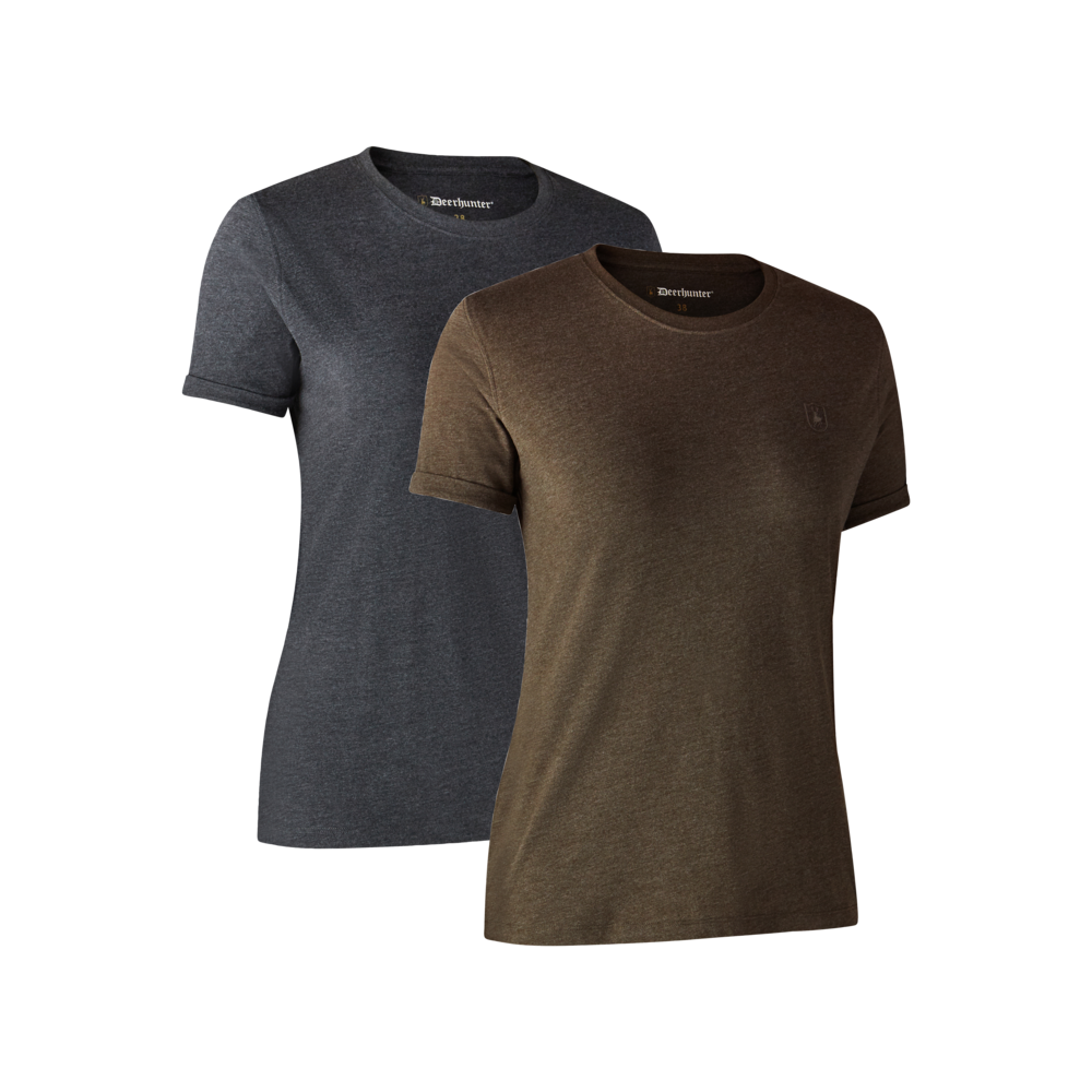Basis 2-Pak T-Skjorte Brown Leaf Melange – Deerhunter